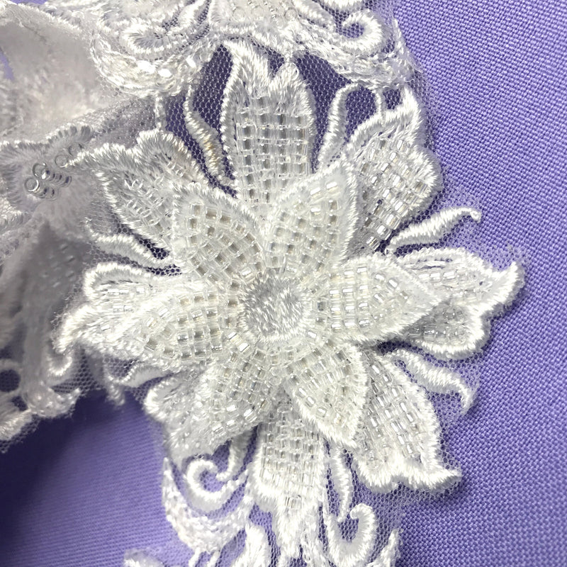 Beaded 3D Floral Lace Trimming Embroidered on 100% Polyester Net Mesh | Lace USA - 73037W-HB