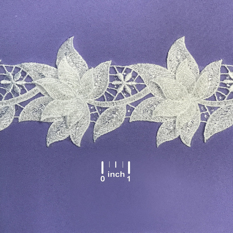 Beaded 3D Floral Lace Trimming Embroidered on 100% Polyester Net Mesh | Lace USA - 73039W-HB