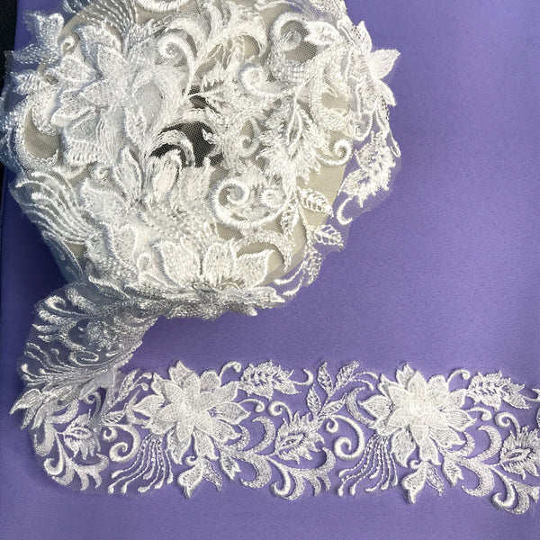 Beaded 3D Floral Lace Trimming Embroidered on 100% Polyester Net Mesh | Lace USA - 73041W-HB