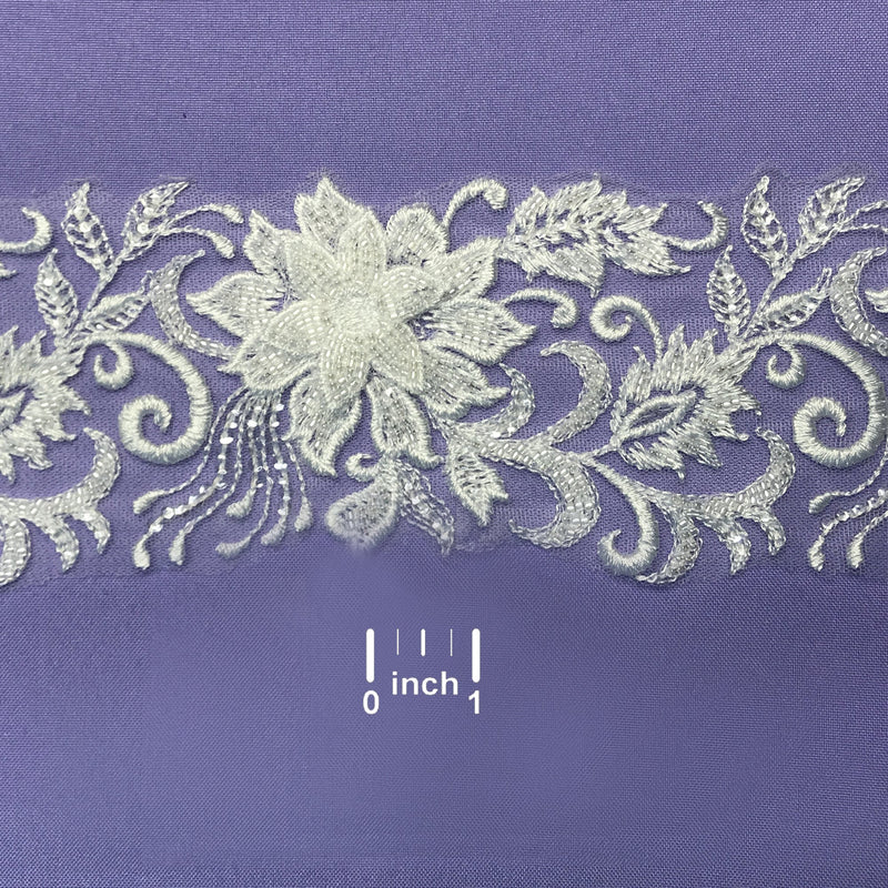 Beaded 3D Floral Lace Trimming Embroidered on 100% Polyester Net Mesh | Lace USA - 73041W-HB