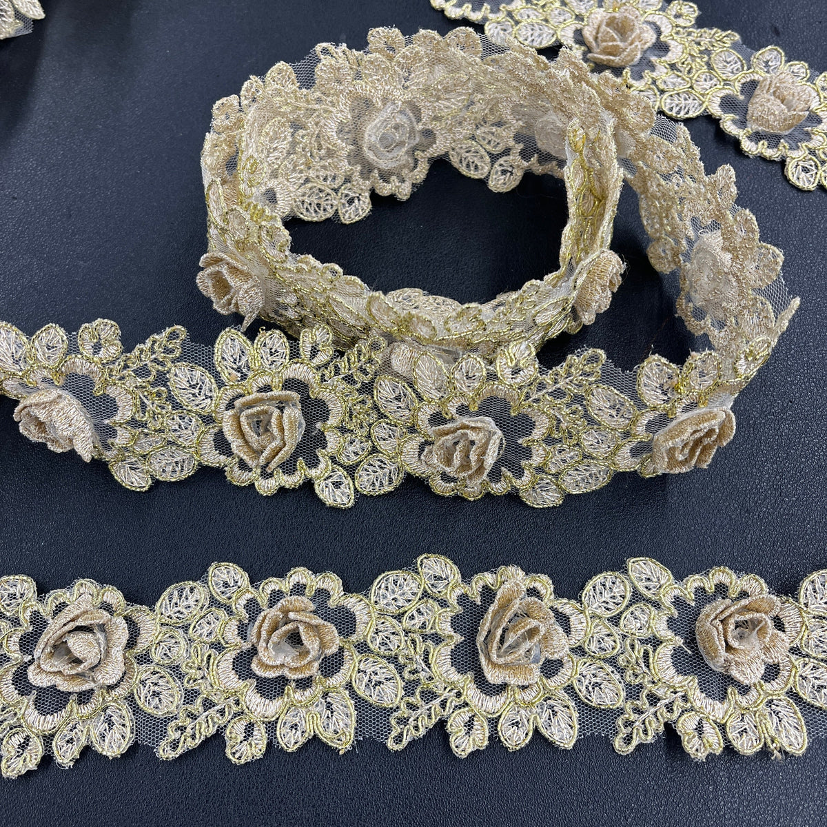 3D Floral Lace Trimming Embroidered on 100% Polyester Net Mesh | Lace USA - 97021W