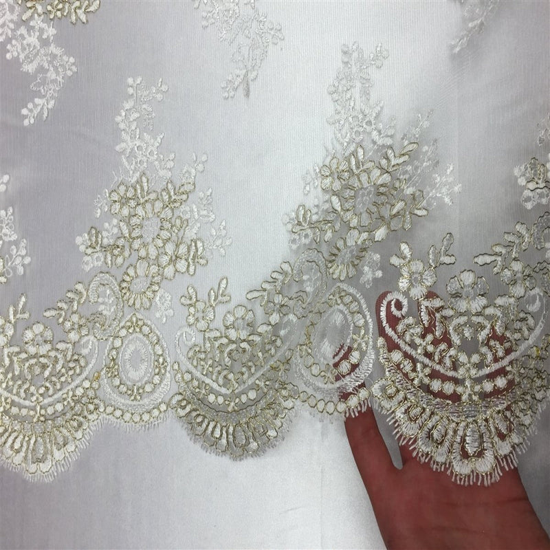 Ivory Gold Oswald Embroidered Lace Fabric