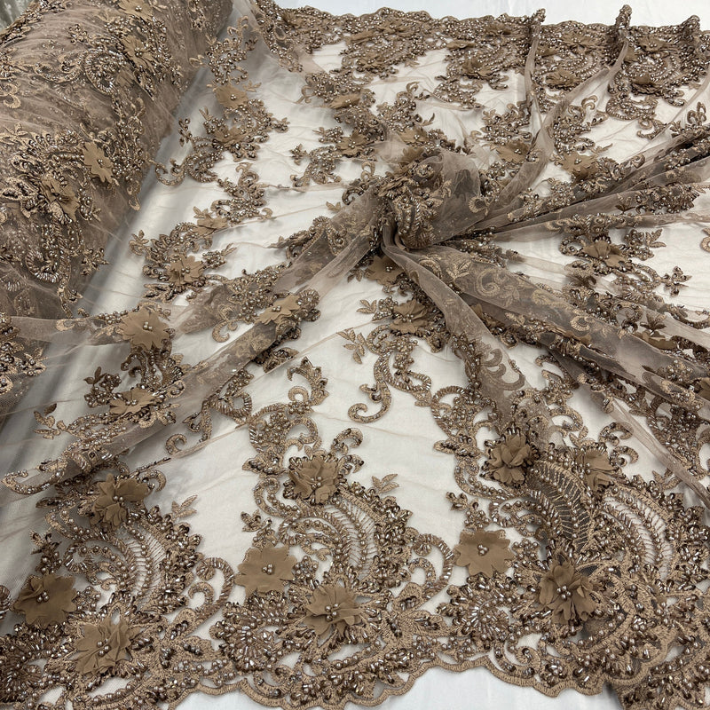 3D Beaded Floral Lace Fabric Embroidered on 100% Polyester Net Mesh | Lace USA - GD-2303