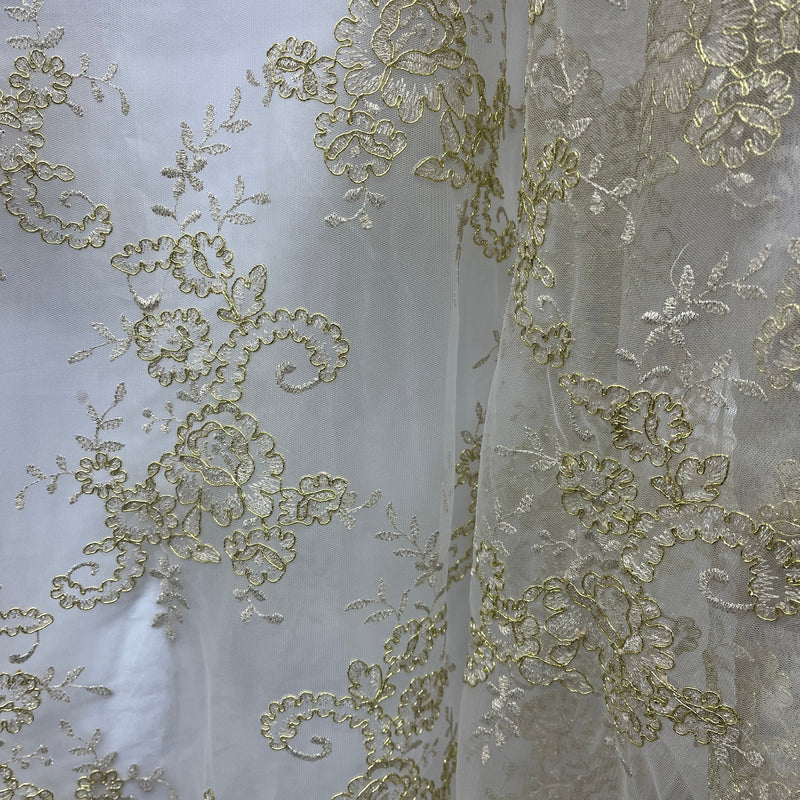 Corded Bridal Lace Fabric Embroidered on 100% Polyester Net Mesh | Spandex Palace