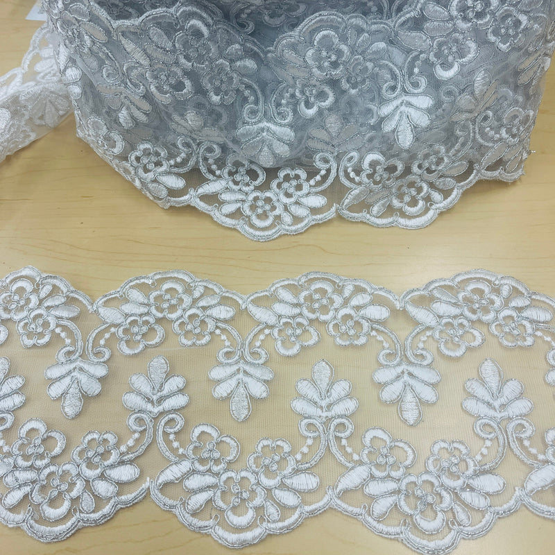 Beaded Lace Applique Embroidered on 100% Polyester Net Mesh | Spandex Palace | Spandex Palace