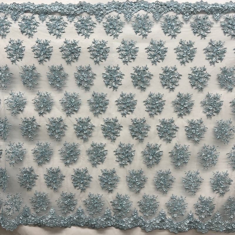 Beaded 3D Floral Lace Fabric Embroidered on 100% Polyester Net Mesh | Lace USA - GD-361