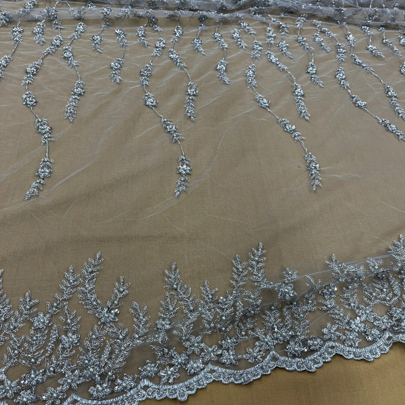 Beaded Lace Fabric Embroidered on 100% Polyester Net Mesh | Lace USA - GD-18613