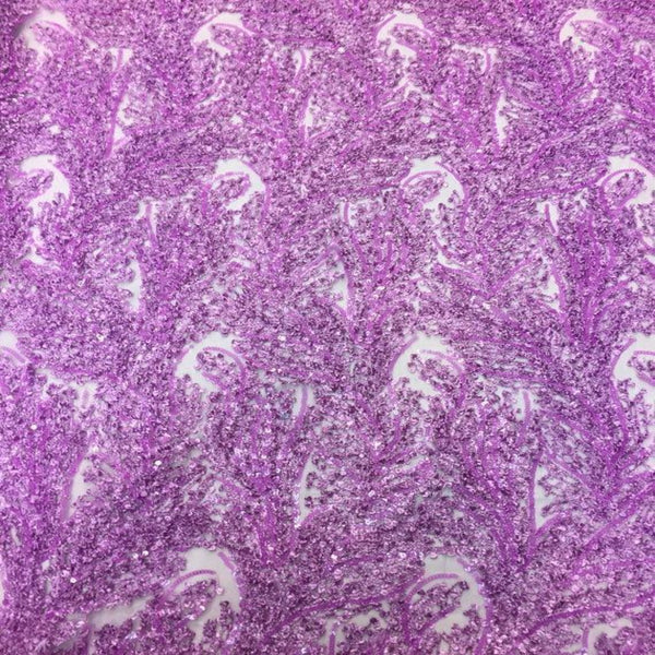 Lavender Cozy Pop Thread Floral Sequins Lace Fabric