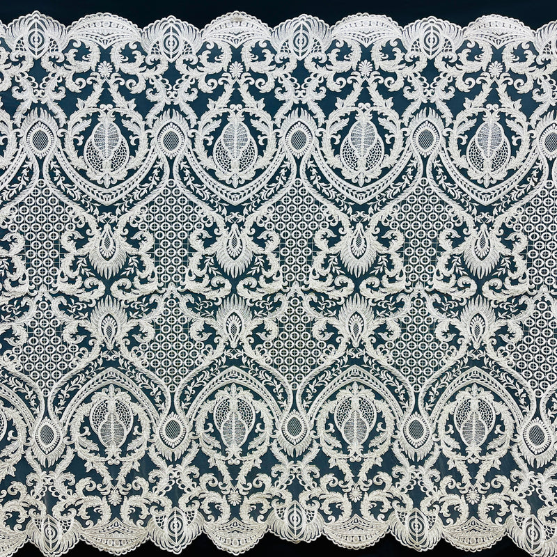 Beaded & Corded Bridal Lace Fabric Embroidered on 100% Polyester Net Mesh | Spandex Palace