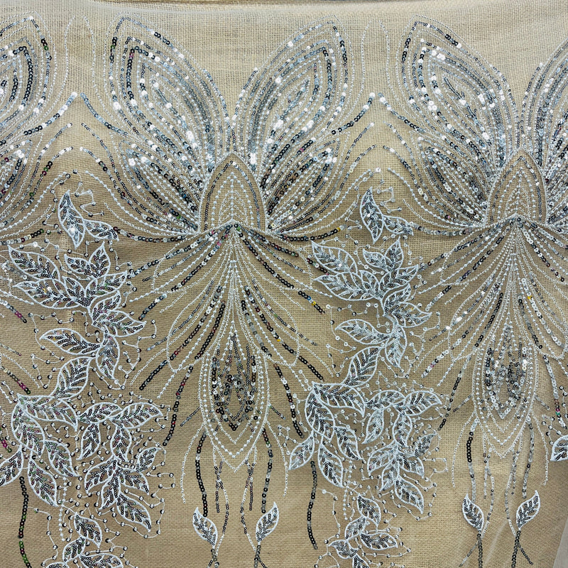 Beaded & Sequined Lace Fabric Embroidered on 100% Polyester Net Mesh | Spandex Palace - GD-2918