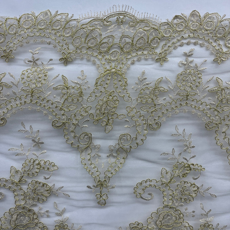 Corded Bridal Lace Fabric Embroidered on 100% Polyester Net Mesh | Spandex Palace