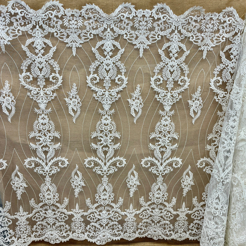 Beaded & Corded Bridal Lace Fabric Embroidered on 100% Polyester Net Mesh | Lace USA - GD-55519