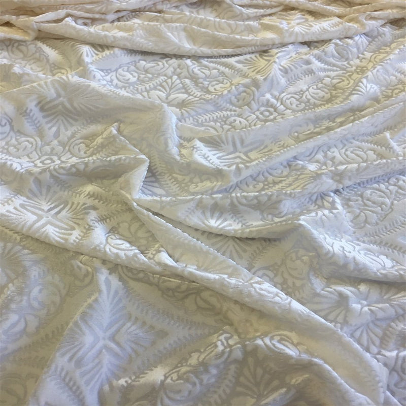 White Lili Burnout Stretch Velvet Spandex Fabric