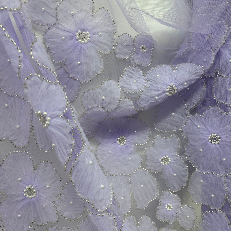 Beaded 3D Floral Lace Fabric Embroidered on 100% Polyester Net Mesh | Spandex Palace - GD-216