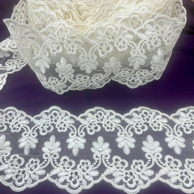 Beaded Lace Applique Embroidered on 100% Polyester Net Mesh | Spandex Palace | Spandex Palace