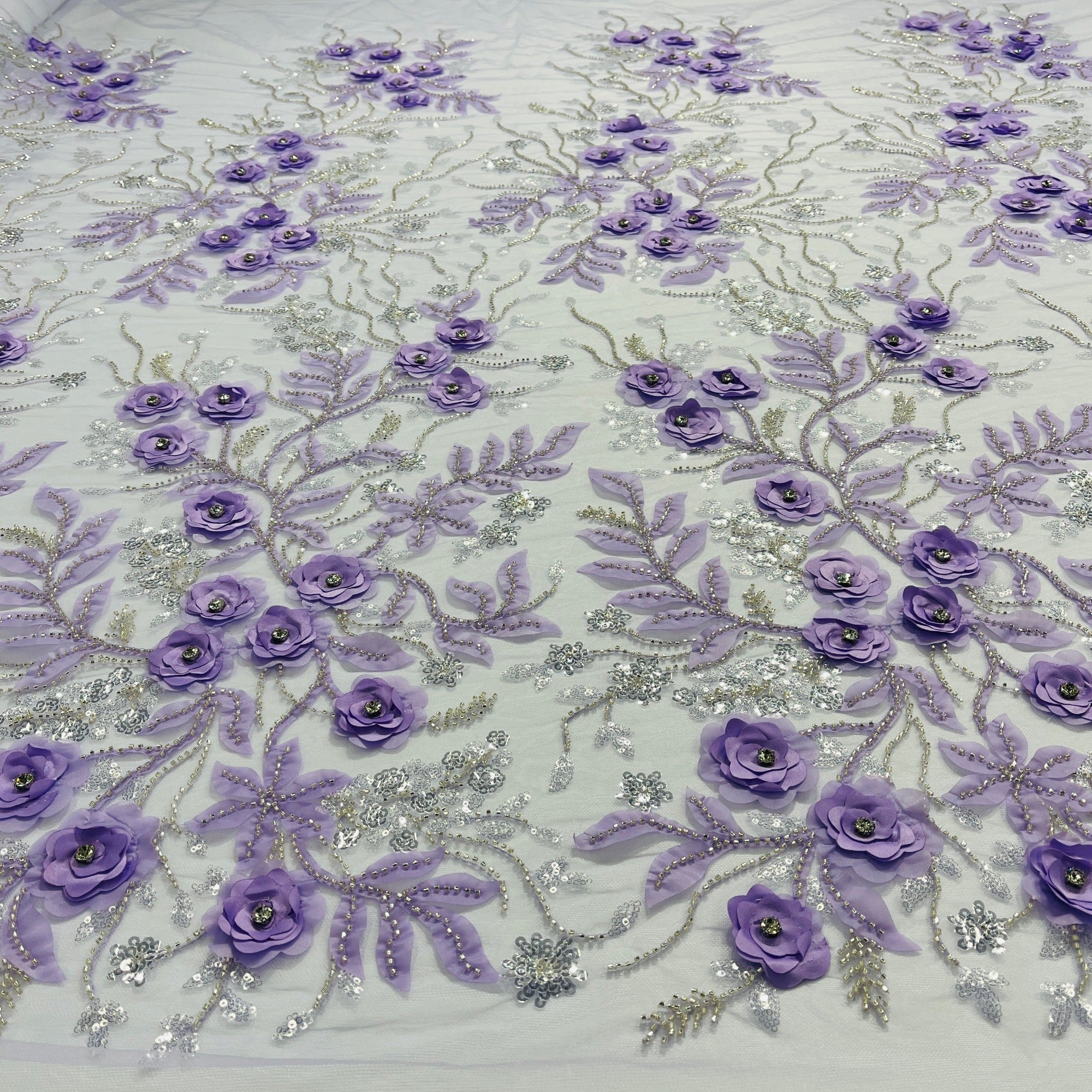 Beaded, Sequined 3D Floral Lace Fabric – Embroidered Mesh for Dresses & Gowns | Lace USA - GD-229