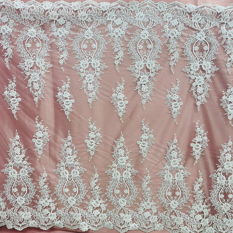 Beaded & Corded Bridal Lace Fabric Embroidered on 100% Polyester Net Mesh | Lace USA - GD-55619