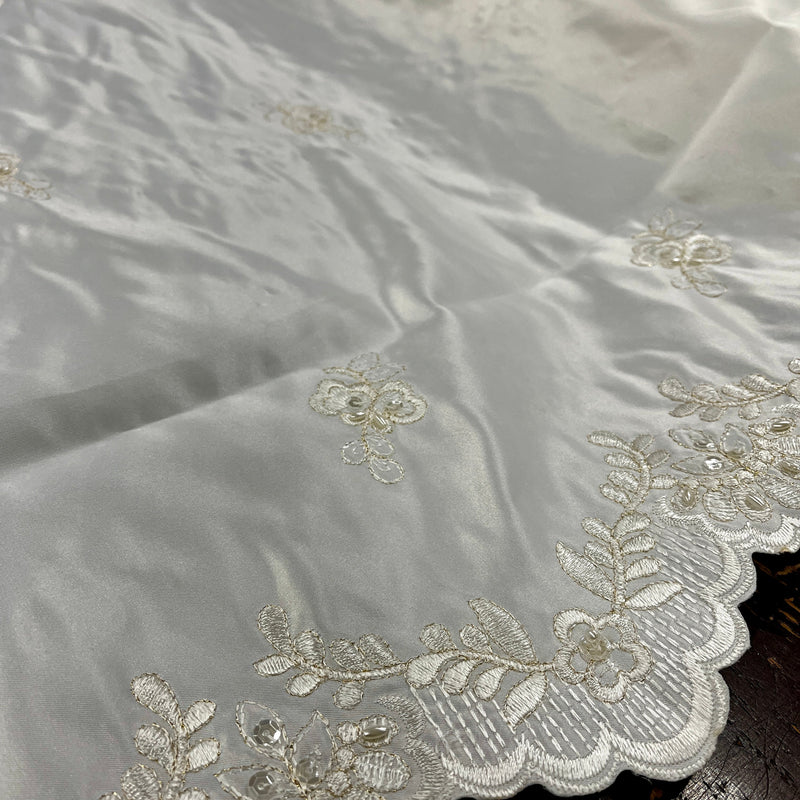 Beaded Bridal Lace Fabric Embroidered on 100% Polyester Satin | Lace USA - 30108S-BP