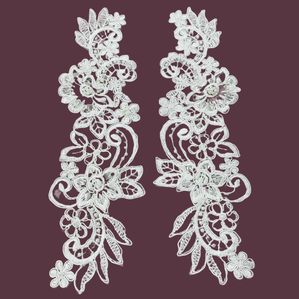 Beaded & Corded Floral Lace Applique Embroidered on 100% Polyester Organza | Spandex Palace