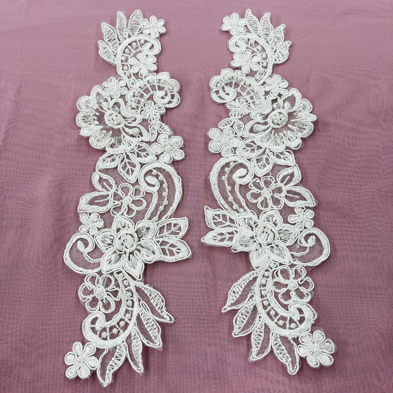 Beaded & Corded Floral Lace Applique Embroidered on 100% Polyester Organza | LaceUSA - 95931N-BP