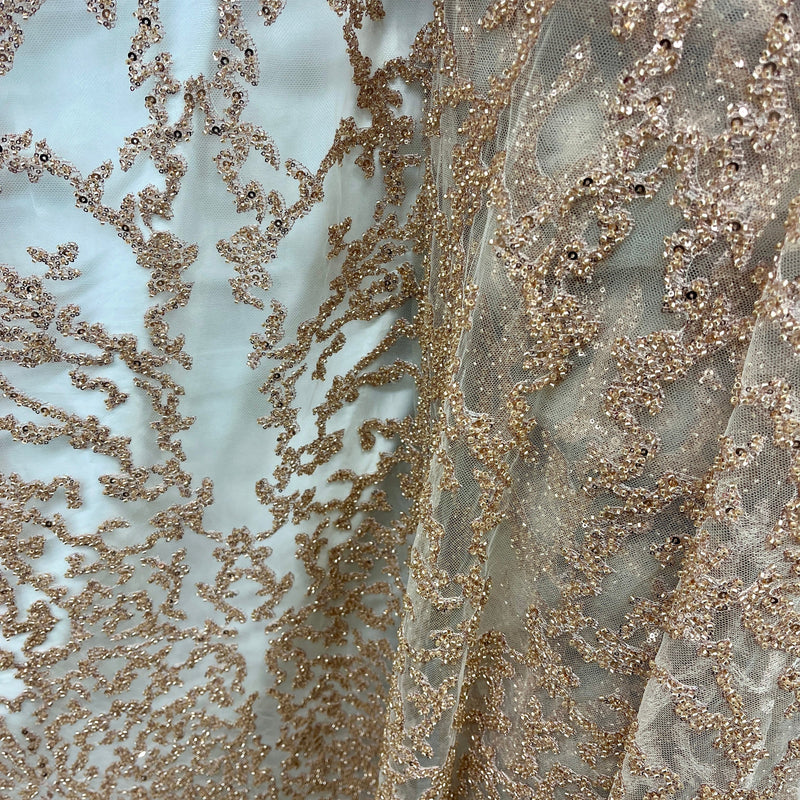 Beaded Lace Fabric Embroidered on 100% Polyester Net Mesh | Lace USA - GD-2915