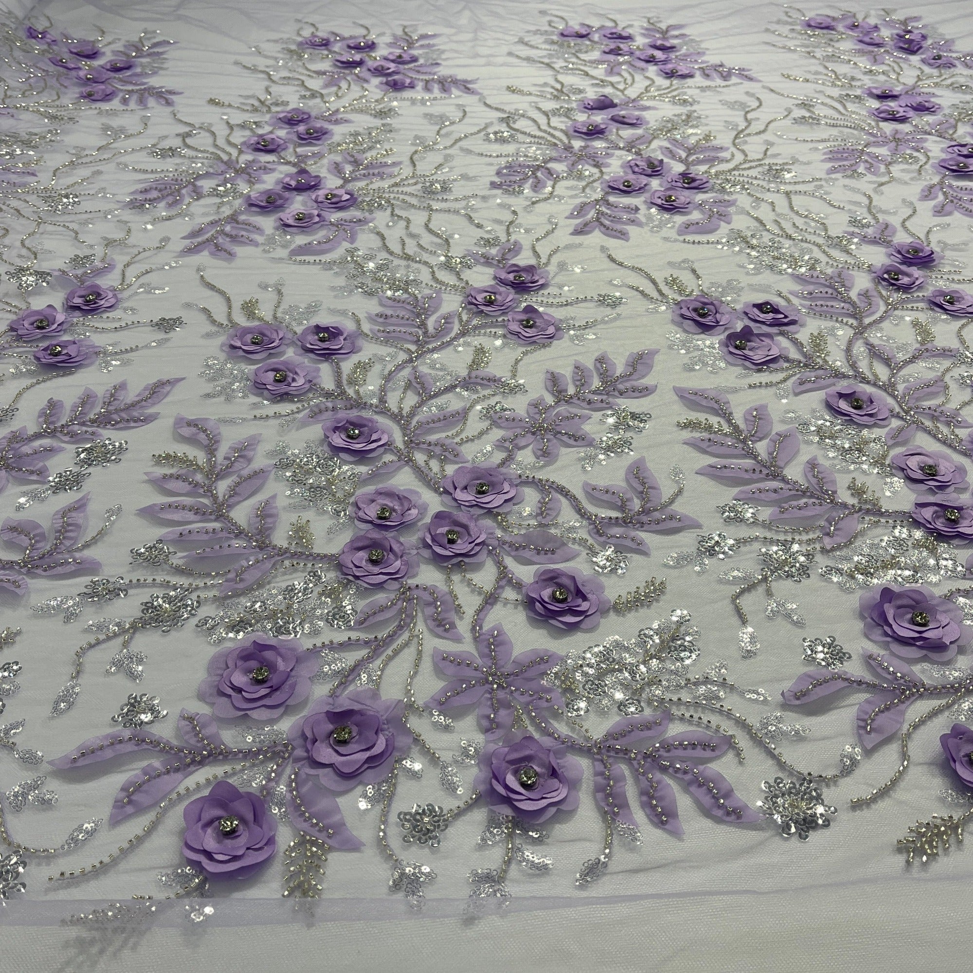 Beaded, Sequined 3D Floral Lace Fabric – Embroidered Mesh for Dresses & Gowns | Lace USA - GD-229