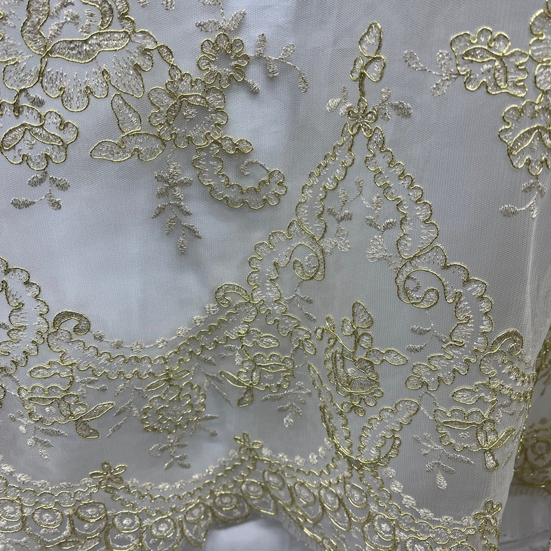 Corded Bridal Lace Fabric Embroidered on 100% Polyester Net Mesh | Spandex Palace