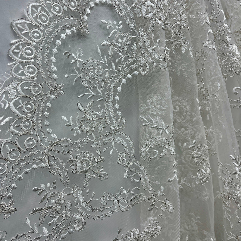 Corded Bridal Lace Fabric Embroidered on 100% Polyester Net Mesh | Spandex Palace