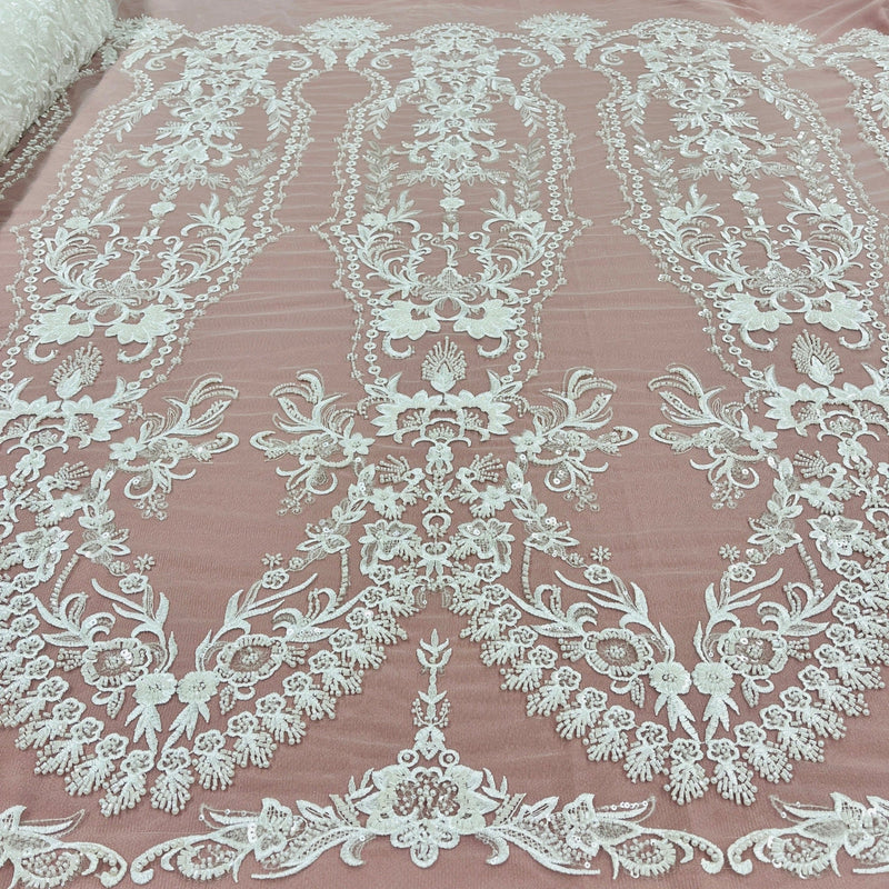 Beaded Lace Fabric Embroidered on 100% Polyester Net Mesh | Lace USA - GD-237341