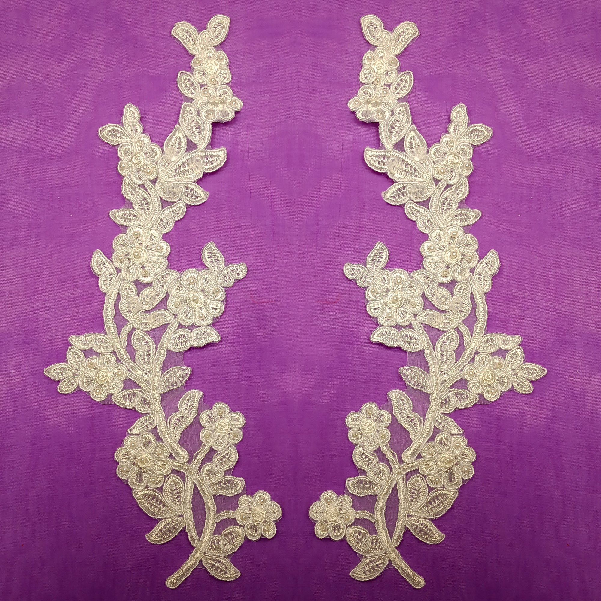 Beaded & Corded Floral Lace Applique Embroidered on 100% Polyester | Lace USA - 91456W-HB