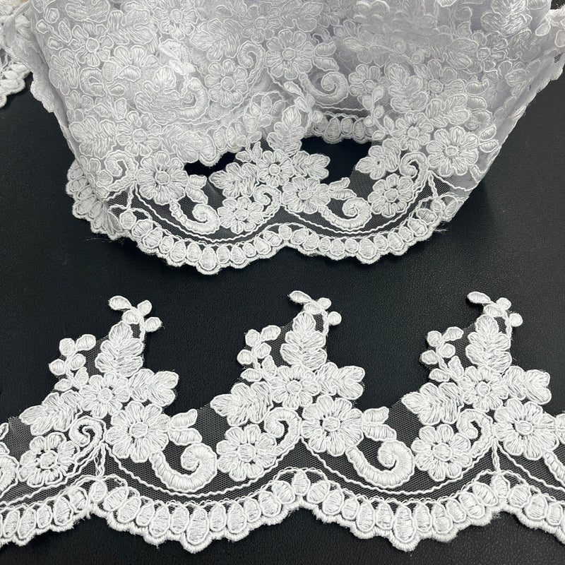 Corded Lace Trimming Embroidered on 100% Polyester Net Mesh | Lace USA - 96988W