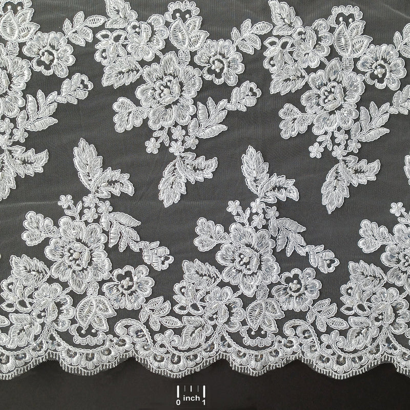 Beaded & Corded Bridal Lace Fabric Embroidered on 100% Polyester Net Mesh | Lace USA - 95409W-BP