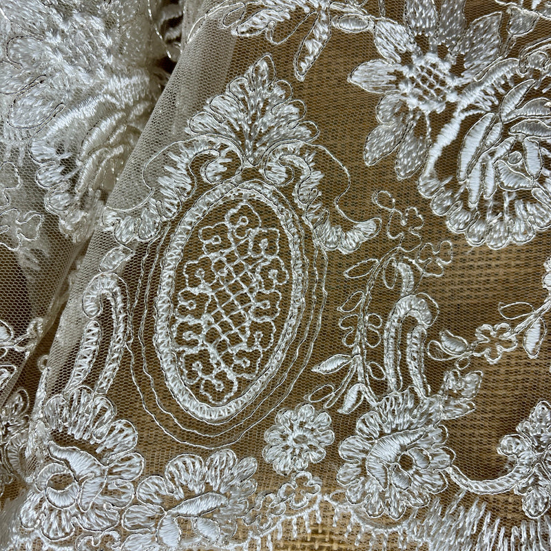 Corded Bridal Lace Fabric Embroidered on 100% Polyester Net Mesh |  Spandex Palace