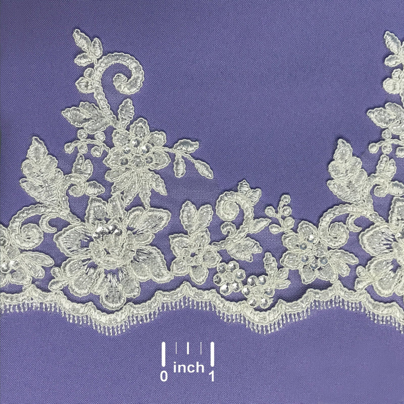 Beaded & Corded Floral Lace Trimming Embroidered on 100% Polyester Net Mesh | Lace USA - 96441W-HB