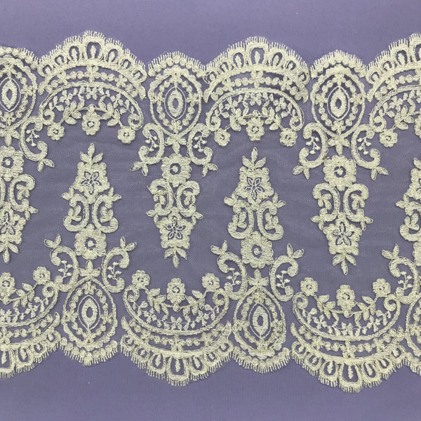 Corded Double Sided Lace Trimming Embroidered on 100% Polyester Net Mesh | Lace USA - 96794W/2