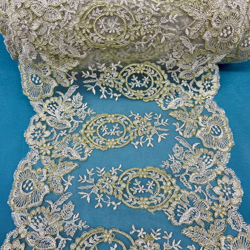 Corded Double Sided Lace Trimming Embroidered on 100% Polyester Net Mesh | Spandex Palace - 97039W/2