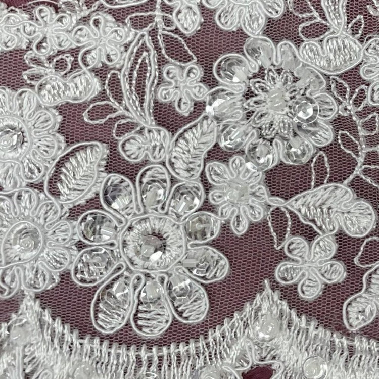 Beaded & Corded Lace Trimming Embroidered on 100% Polyester Net Mesh | Lace USA - 97016W-BP