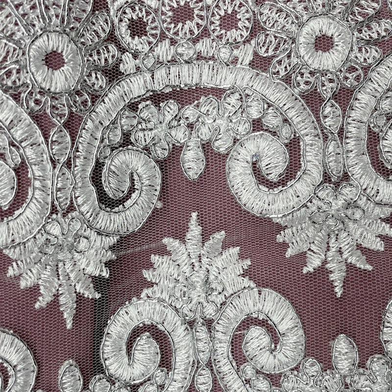 Corded Double Sided Lace Trimming Embroidered on 100% Polyester Net Mesh | Lace USA - 97120W/2