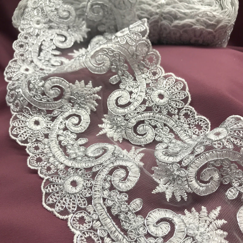 Corded Double Sided Lace Trimming Embroidered on 100% Polyester Net Mesh | Lace USA - 97120W/2