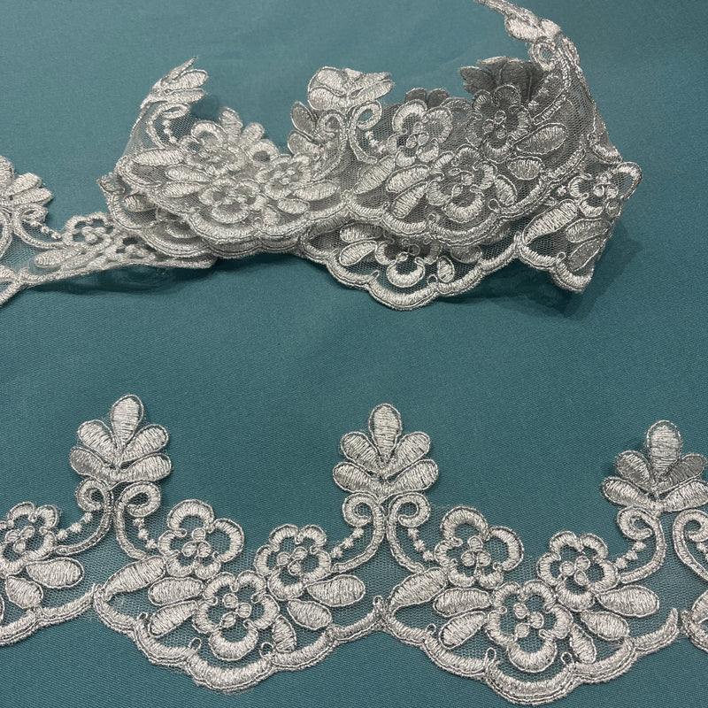 Corded Lace Trimming Embroidered on 100% Polyester Net Mesh | Spandex Palace- 95967W/1