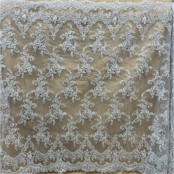 Corded Bridal Lace Fabric Embroidered on 100% Polyester Net Mesh | Spandex Palace