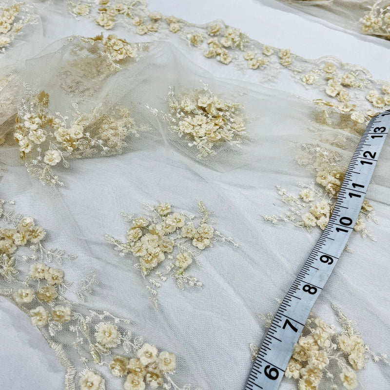 Beaded Double Sided 3D Floral Lace Trimming Embroidered on 100% Polyester Net Mesh | Lace USA - GD-731