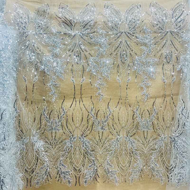 Beaded & Sequined Lace Fabric Embroidered on 100% Polyester Net Mesh | Spandex Palace - GD-2918