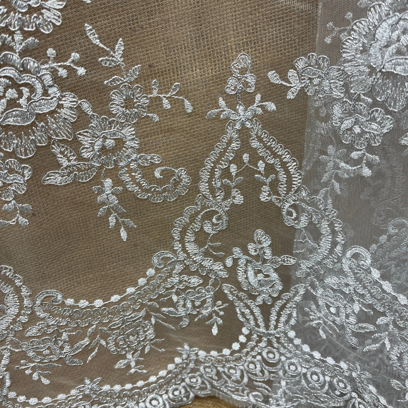 Corded Bridal Lace Fabric Embroidered on 100% Polyester Net Mesh | Spandex Palace