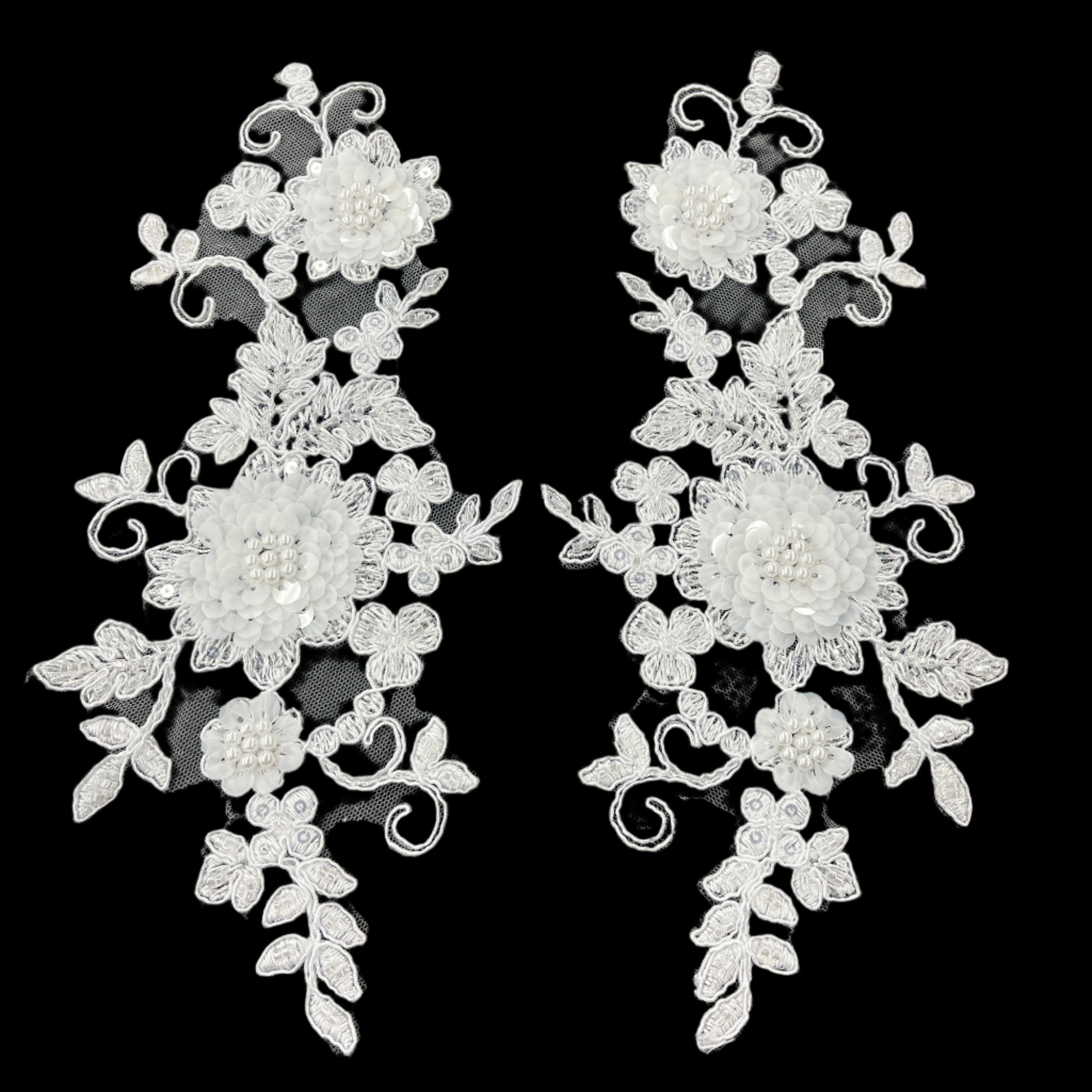 Beaded & Corded Floral 3D Lace Applique Embroidered on 100% Polyester Net Mesh | Spandex Palace - 97229W-HB