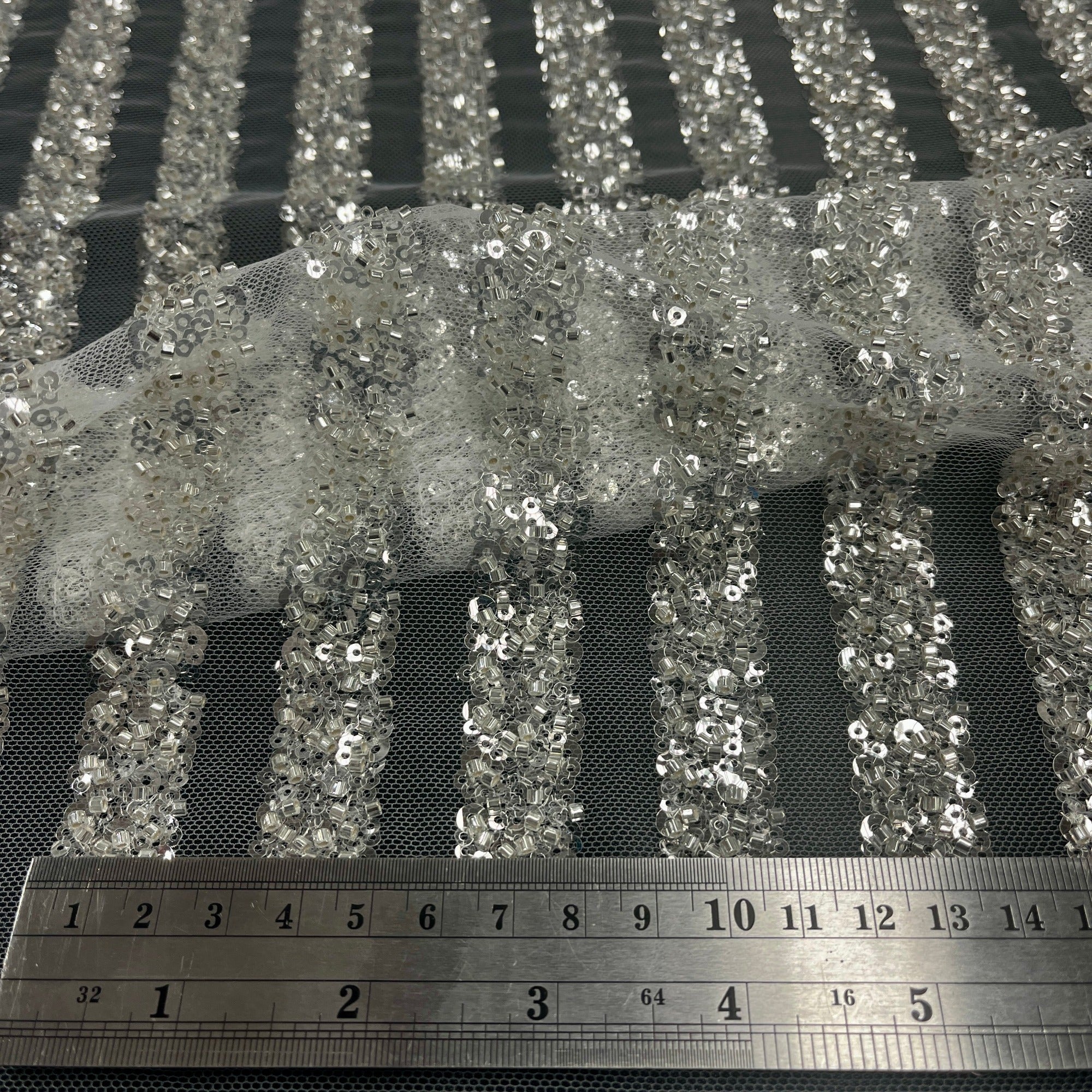 Beaded Lace Fabric Embroidered on 100% Polyester Net Mesh | Spandex Palace  - GD-02HB
