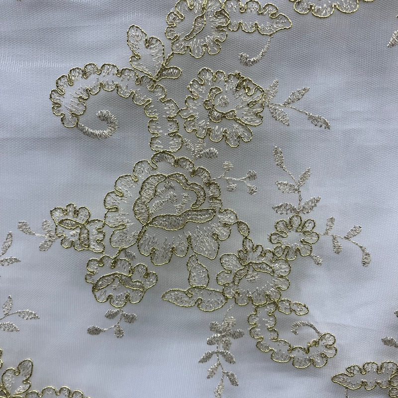 Corded Bridal Lace Fabric Embroidered on 100% Polyester Net Mesh | Spandex Palace