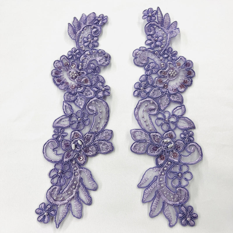 Beaded & Corded Floral Lace Applique Embroidered on 100% Polyester Organza | Spandex Palace