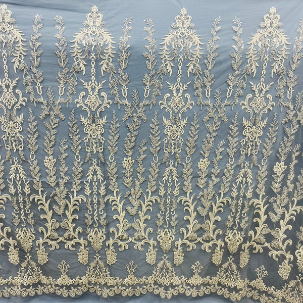 Beaded Lace Fabric Embroidered on 100% Polyester Net Mesh | Spandex Palace- GD-237303