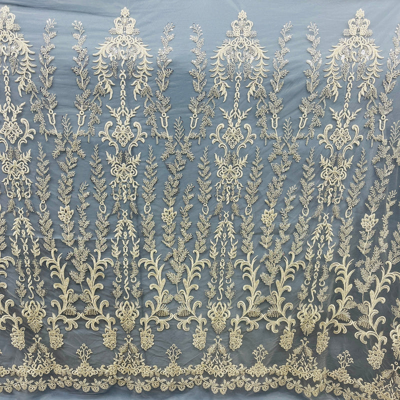 Beaded Lace Fabric Embroidered on 100% Polyester Net Mesh | Lace USA - GD-237303